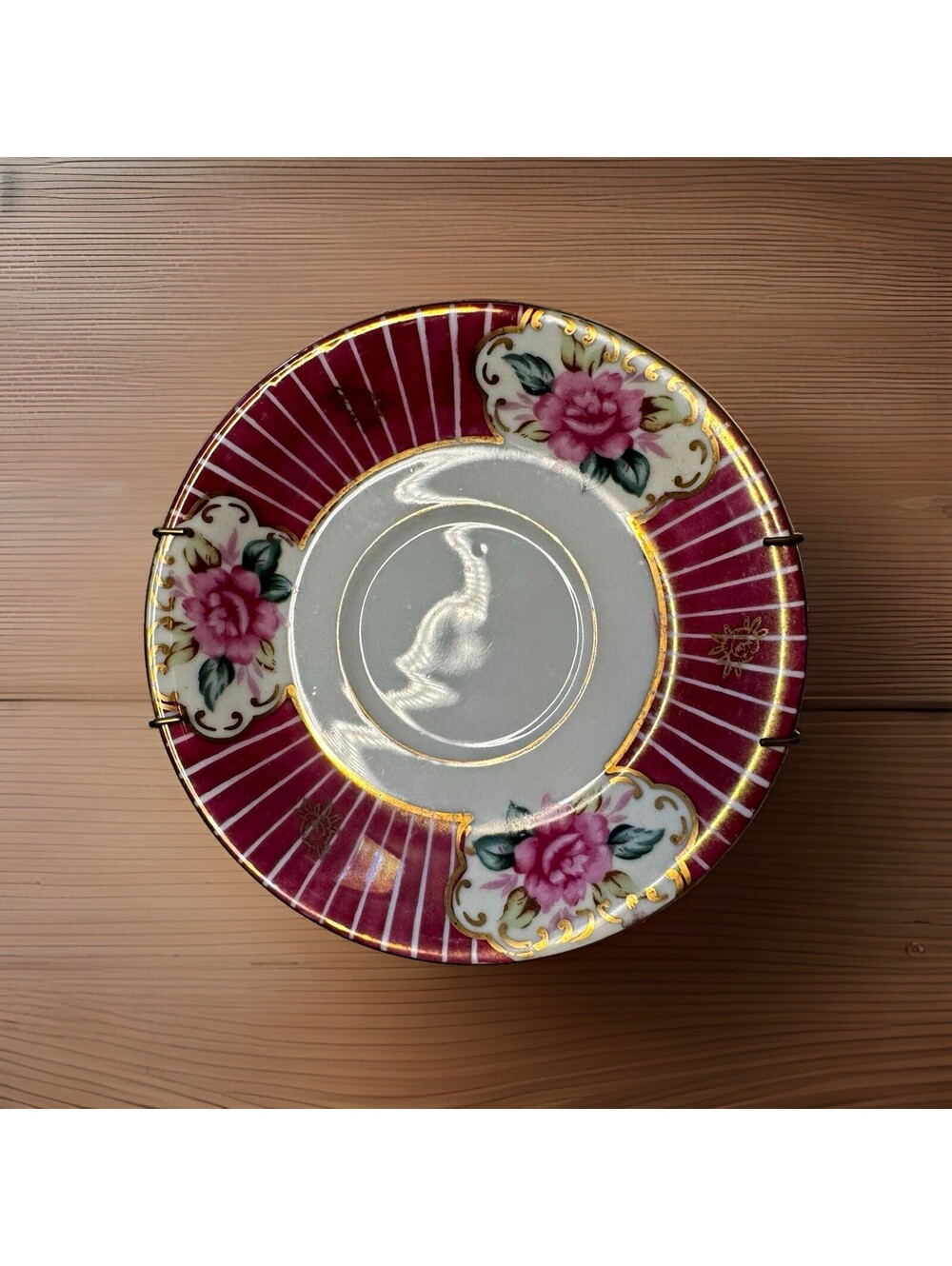 Nippon Porcelain Floral Plate 6 in Burgundy Gold Trim Made in Japan Round
